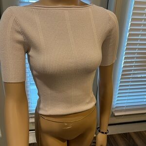 Divided Cream Ribbed Short Sleeve Top